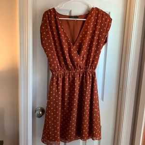 Pockadot dress. Tan and orange.